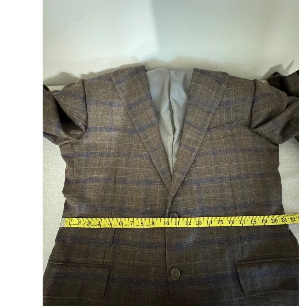 Sartoria Castangia Brown‎ Plaid 2 Button Blazer Wool/Silk/Linen 46 Brown/Blue